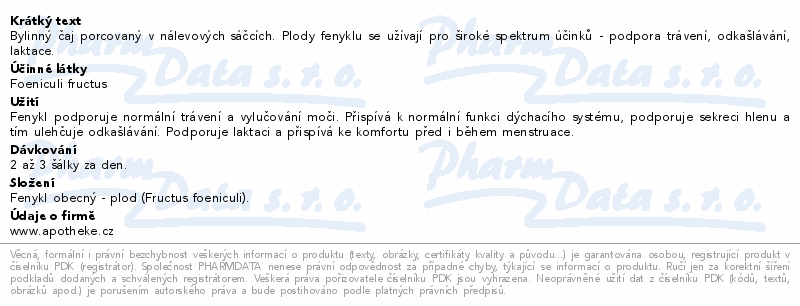 Apotheke Fenykl obecný čaj 20x2g