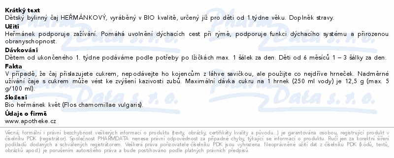 Apotheke dětský čaj bio heřmánkový 20x1g