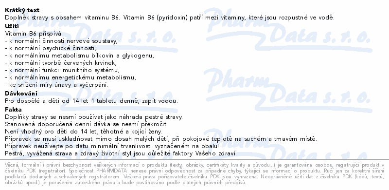 Pyridoxin Generica 20mg 60tbl