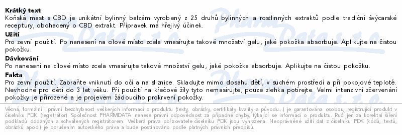 Koňská mast s CBD hřejivá 200ml