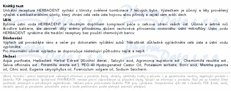 HERBADENT ORIGINAL bylinná ústní voda 400ml